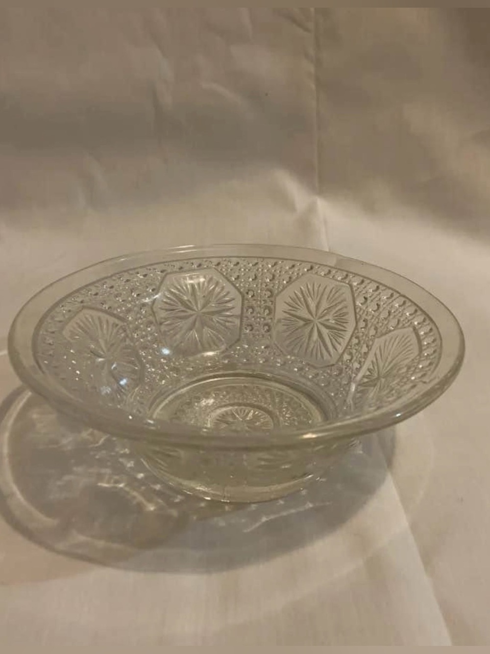 Clear Pressed Glass Serving Bowl - Elegant Starburst Design